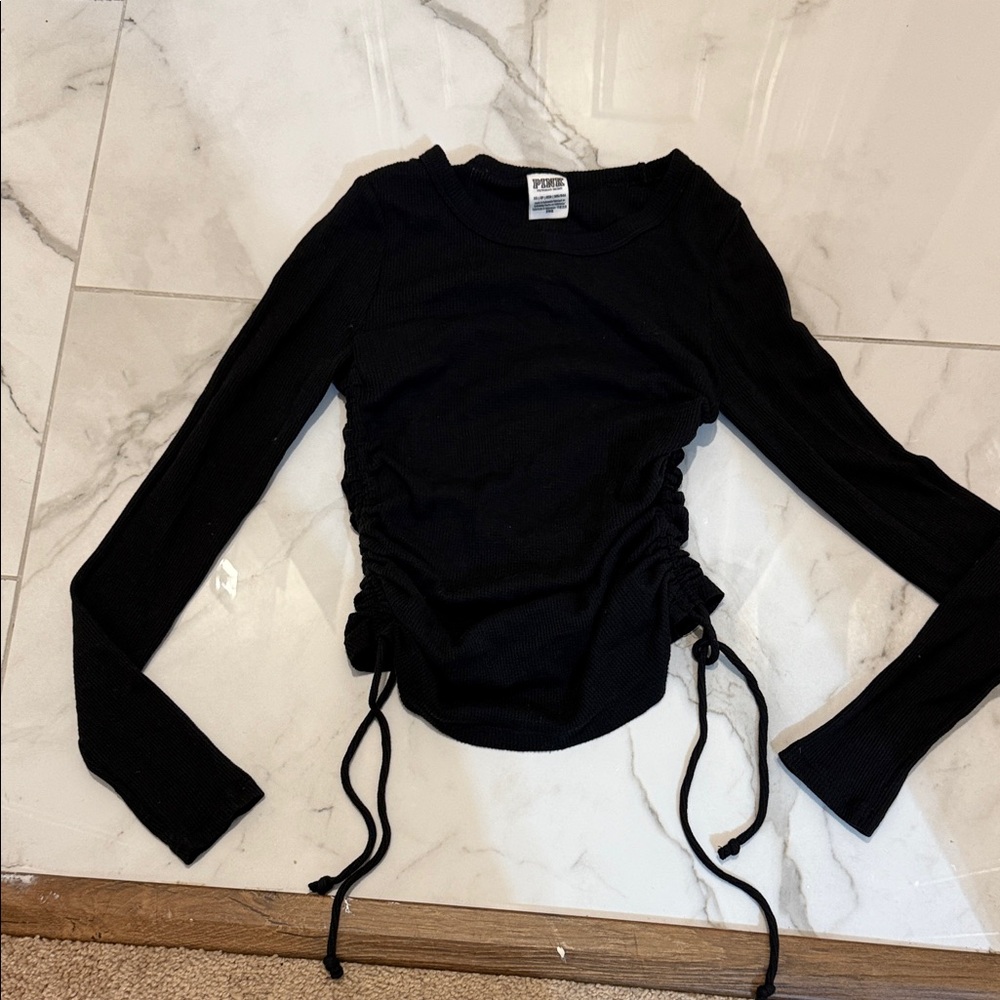 PINK Victoria's Secret Black Ruched Long Sleeve Top thermal